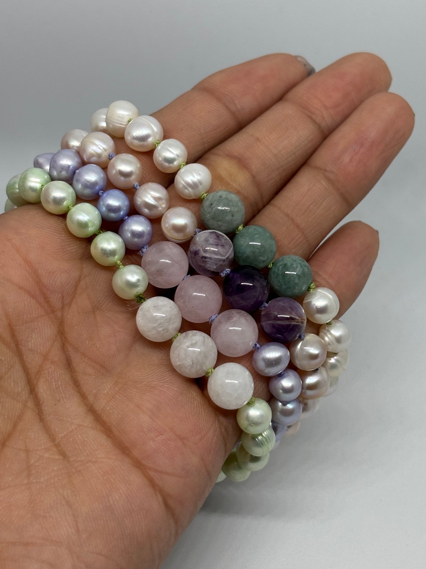 Rose Quartz & Purple Fresh Water Pearl Bracelet
